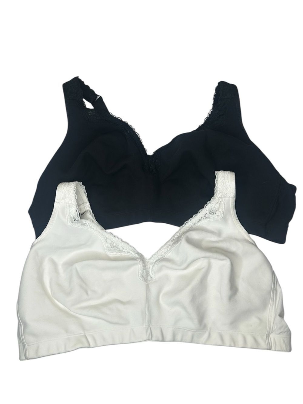 Catherine’s Cotton Wireless Lace-Trim Bra Bundle - Black & White 50F 50D
